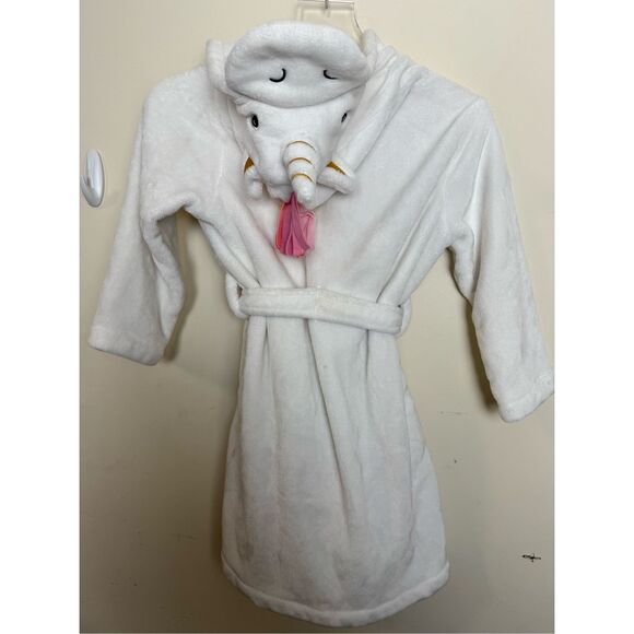 Pottery Barn Kids Classic Rainbow Unicorn Hooded Bath Robe White 4-6 - Picture 1 of 5